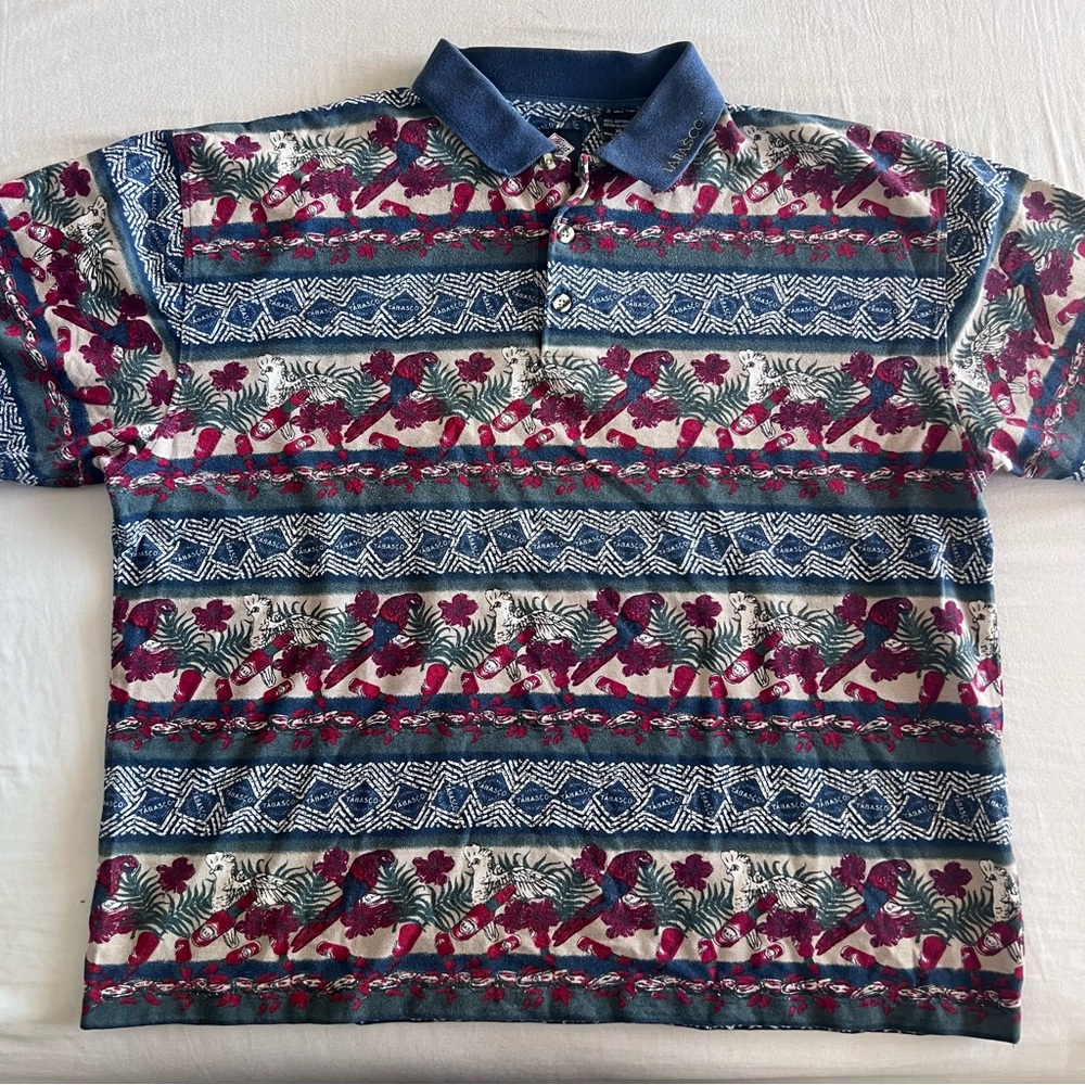 Tabasco Mens Golf Polo XL Shirt. Hibiscus All Over Print
